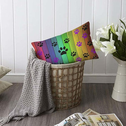 TKS MITLAN Colorful Wood Background Pillow Covers 12 x 20 Inch Cat Paw Print on - Image 6