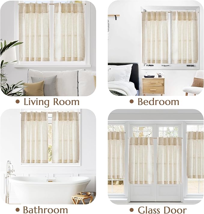 jinchan Linen Pinch Pleated Kitchen Curtains 24 Inch 2 Panels Natural Linen - Image 5