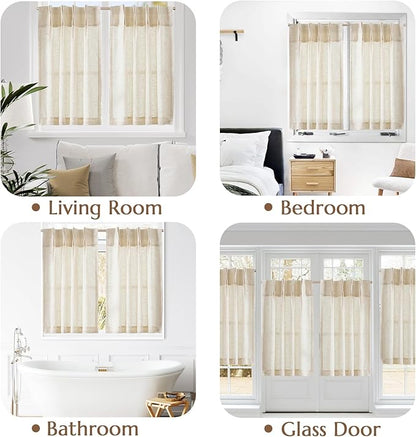 jinchan Linen Pinch Pleated Kitchen Curtains 36 Inch 2 Panels, Natural Linen - Image 5
