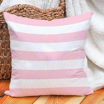 Leaveland Pink and White Stripe Set of 2 16x16 Inch Cotton Polyester Square - Image 4