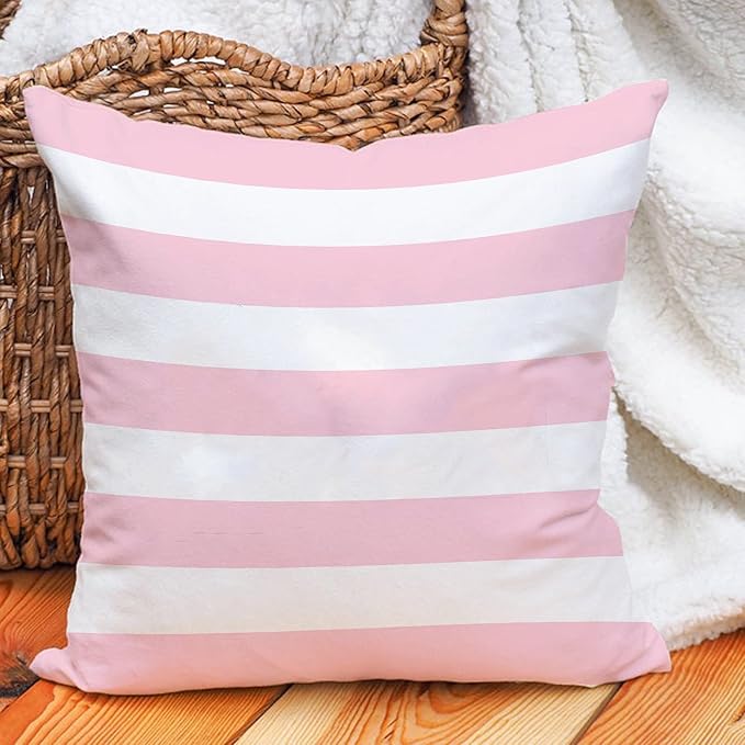 Leaveland Pink and White Stripe Set of 2 20x20 Inch Cotton Polyester Square - Image 4