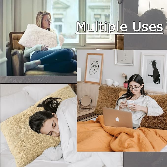 MorroMorn Decorative Pillows Covers, 2 Packs Faux Fur Pillow Cases Standard Size - Image 5