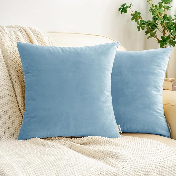 HWY 50 Light Blue Velvet Throw Pillow Covers 22x22 Inch by HWY50