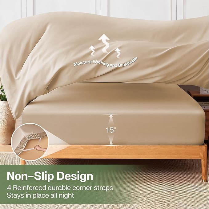 MR&HM Full Fitted Sheet Only, Ultra-Soft Rayon Derived from Bamboo & Polyester - Image 6