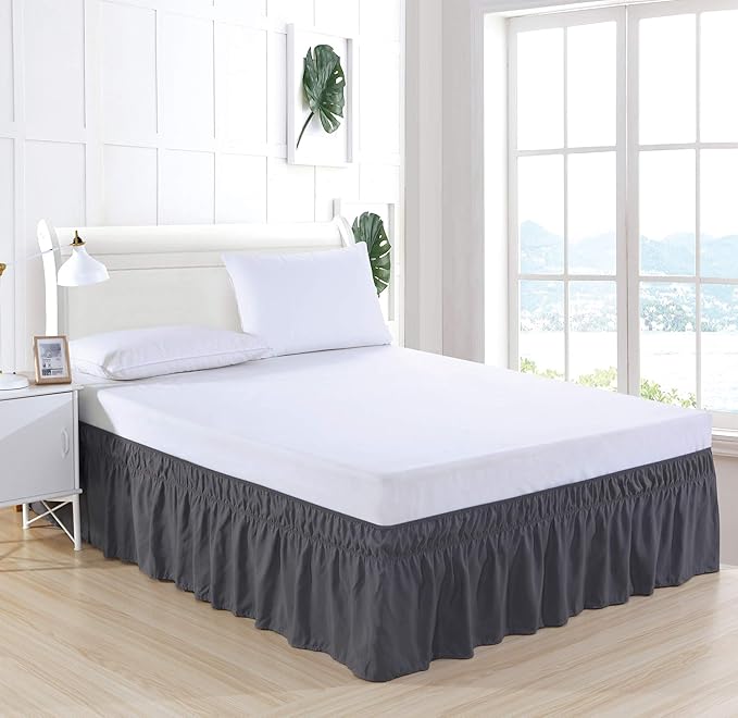 MEILA Wrap Around Bed Skirt Three Fabric Sides Elastic Dust Ruffled 14 Inch - Image 2