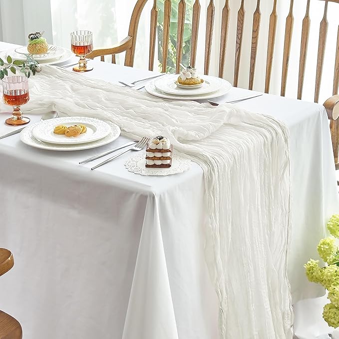 IVAPUPU 1 Pcs Cheesecloth Table Runner - 10ft Ivory White Boho Gauze Cheese by IVAPUPU