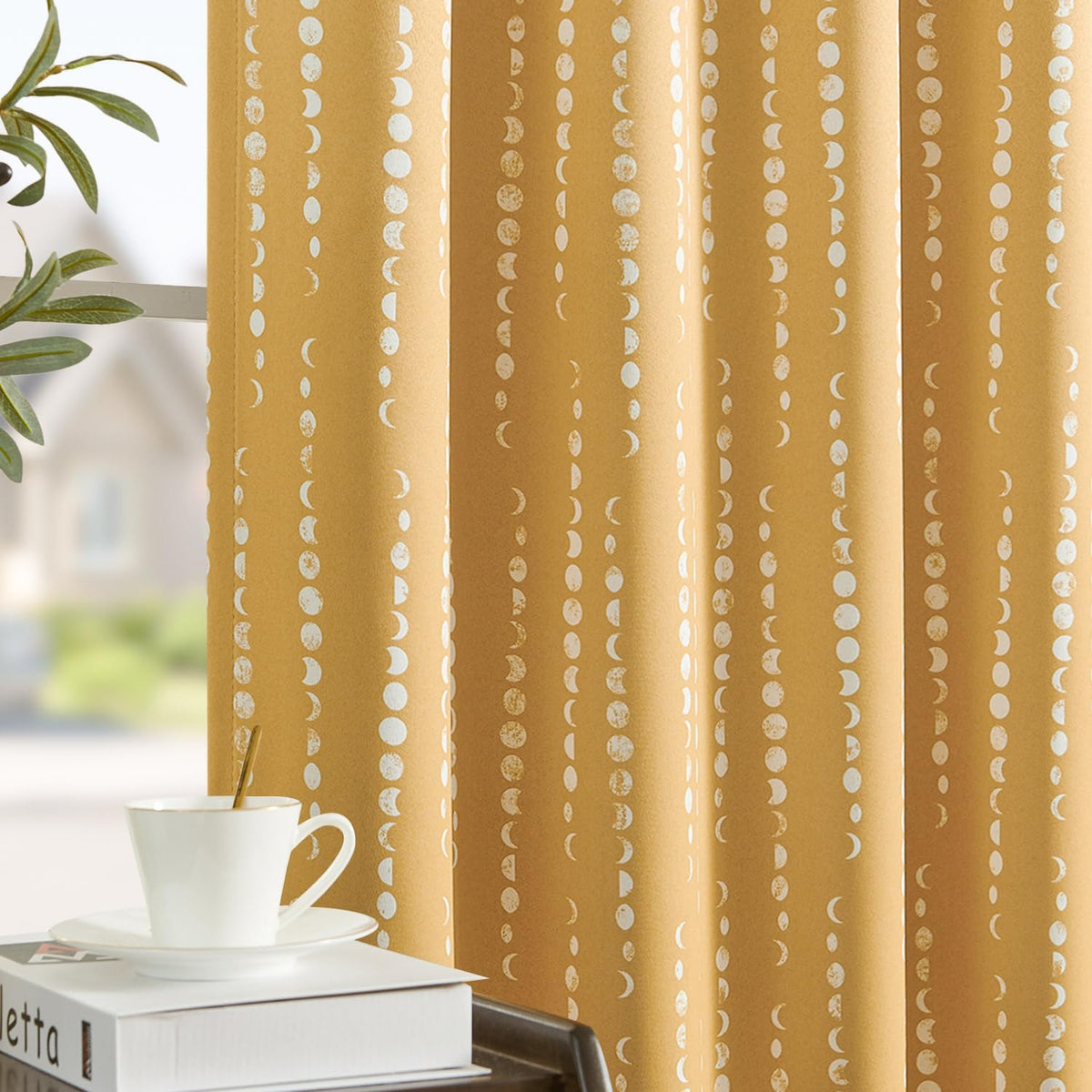 jinchan boho blackout curtains 63 inch length moon shown in use