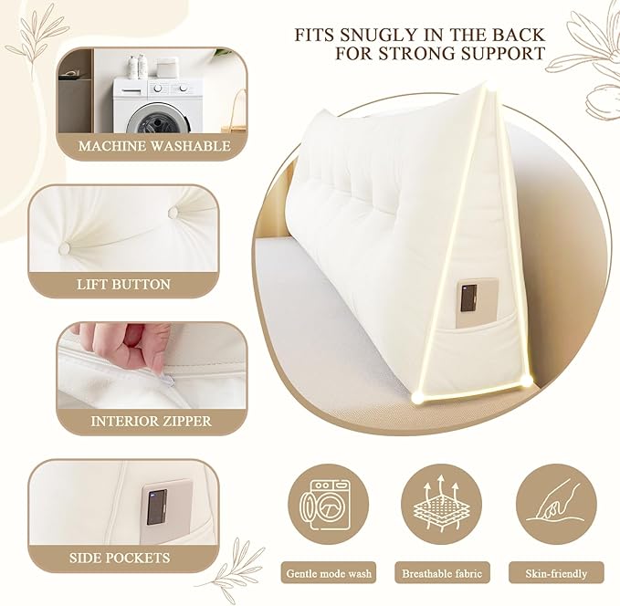 Headboard Pillow Queen, Large Triangular Wedge Headboard Pillow - Image 5