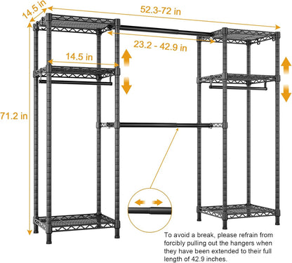 ulif e7 garment rack, heavy duty clothes storage showing dimensions