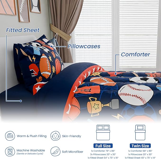 SANDJEST Sports Bedding Sets for Boys, Ultra Soft Microfiber Comforter Bed Set - Image 6