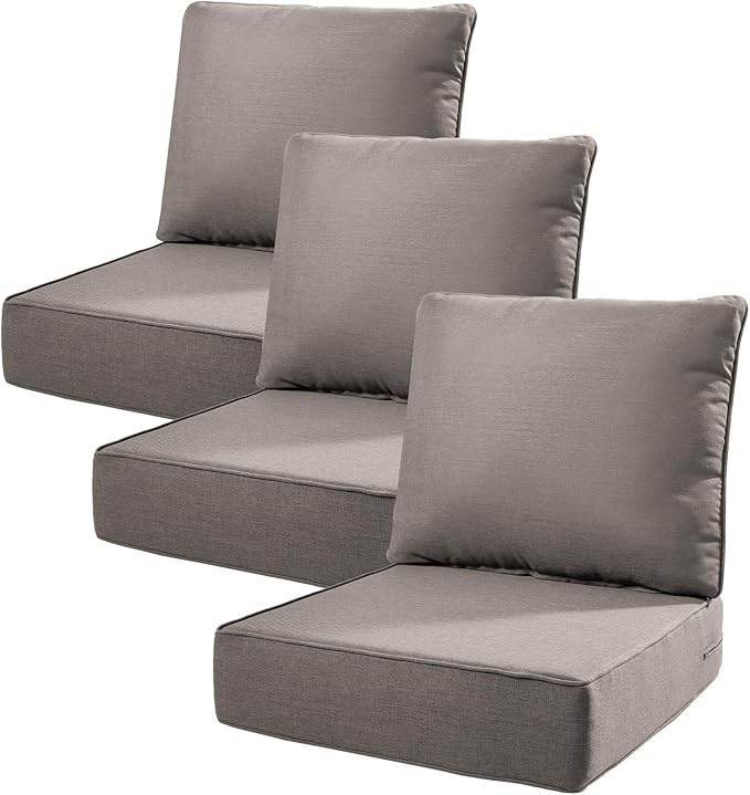 6" Thick Outdoor Cushions 22x24x6, 3-Set Deep Seat Patio Cushions by Pugire