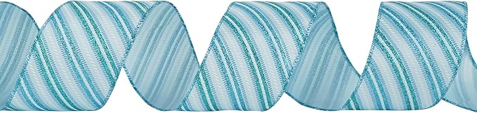 MEEDEE Blue Diagonal Stripe Ribbon 2.5 Inch Blue Satin - Image 8