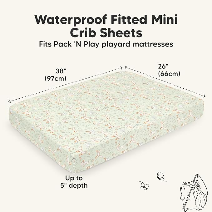 2-Pack Waterproof Pack and Play Sheets, Mini Crib Sheets Fitted - Image 3