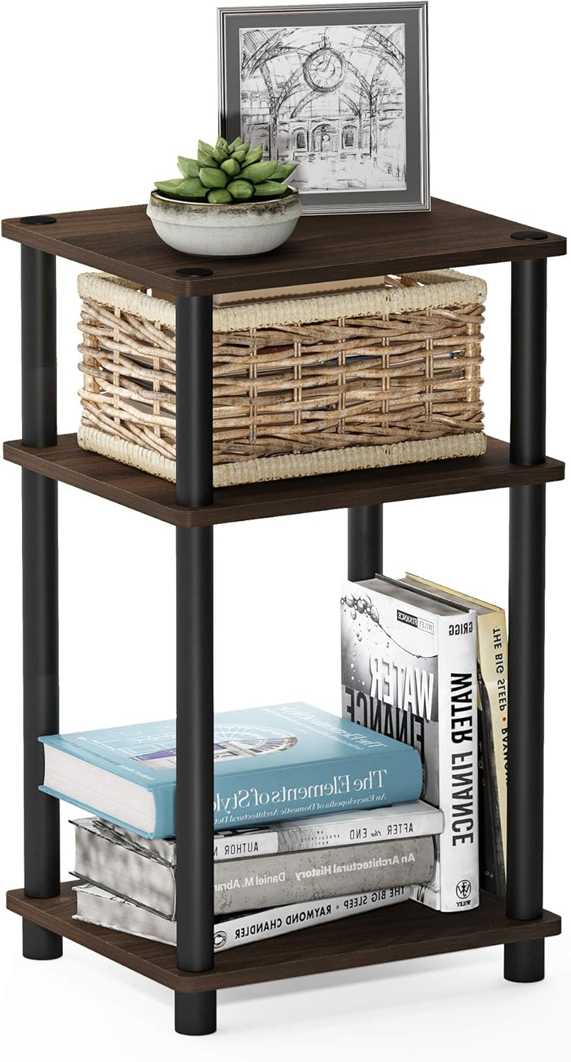 Furinno JUST Toolless 3-Tier Side Table Set of 2, Columbia Walnut