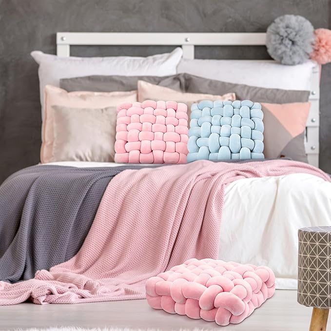 Wenqik 2 Pcs Knot Pillows Square Knotted Plush Throws Soft Accent Pillows - Image 6