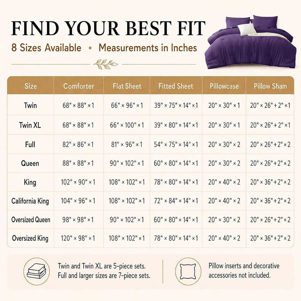 CozyLux Queen Comforter Set Purple, 7 Pieces Bed in a Bag