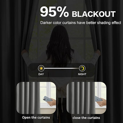 Grey Blackout Curtains 95 Inches Long 2 Panels Set, 60 Inch Wide Pinch Pleated - Image 3