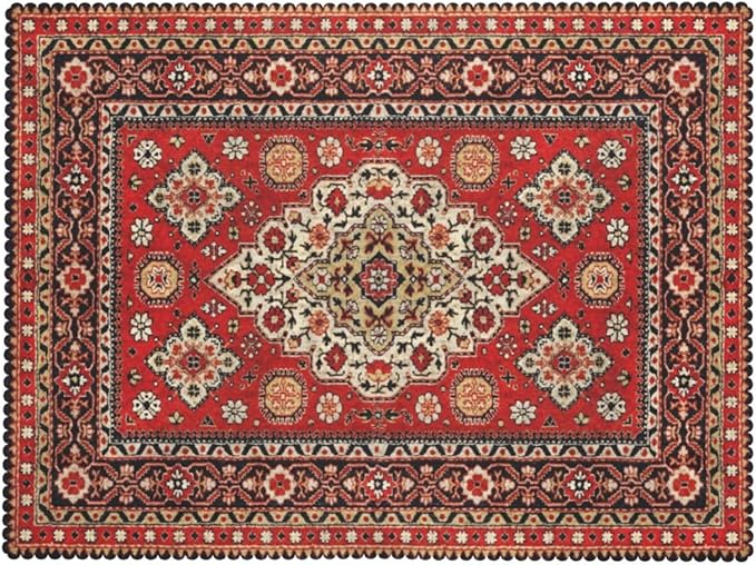 Royal Red Moroccan Tablecloth Old Red Persian Carpet Texture Abstract Table - Image 7