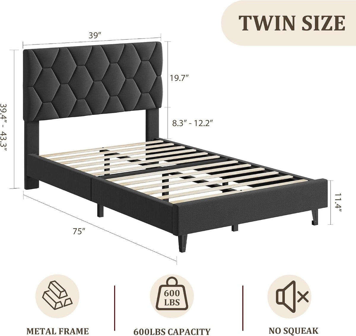 gaomon twin size platform bed frame with adjustable shown in use