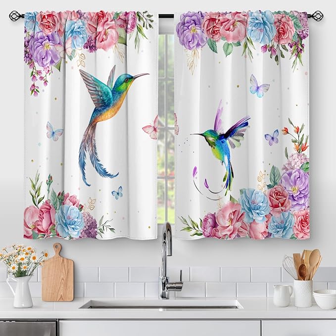 Aimego Floral Hummingbird Vintage Kitchen Curtains by Aimego