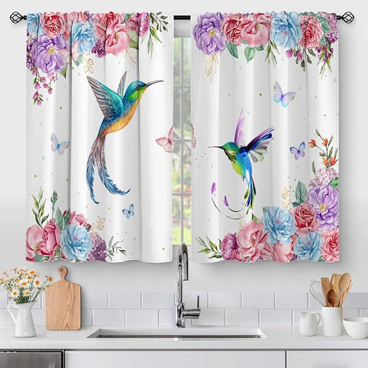 Aimego Floral Hummingbird Vintage Kitchen Curtains by Aimego