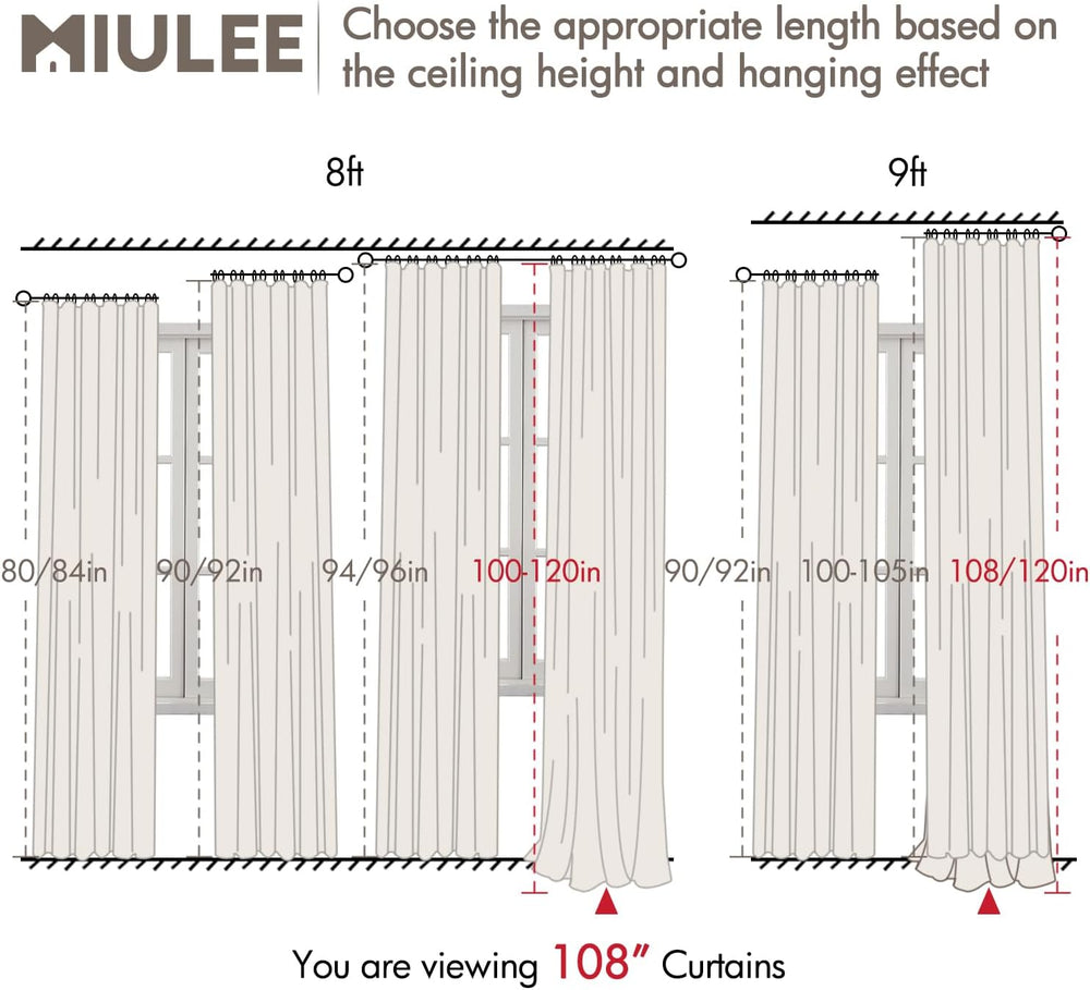MIULEE 100% Blackout Back Tab Pleat Linen Curtains 50" Wx108 L,Birch