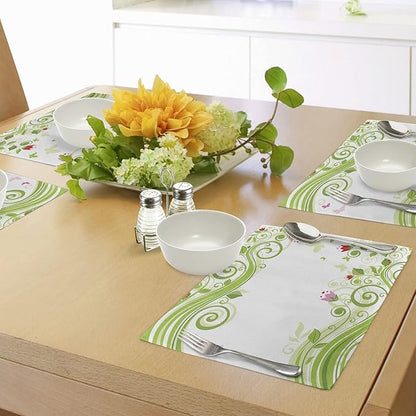 Ambesonne Green Flower Place Mats Set of 4, Blossoming Abstract Elements Swirls - Image 4