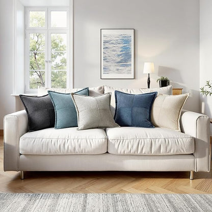 MIULEE Blue Corduroy Decorative Euro Sham Pillow Covers 24x24 Inch - Image 8