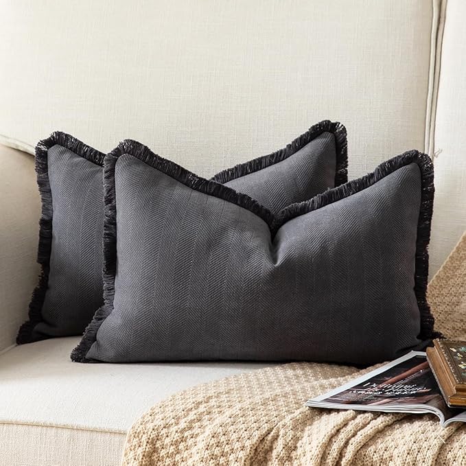 Set of 2 Decorative Fringe Throw Pillow Covers Chenille Pillow Covers Elegant by Joyouth