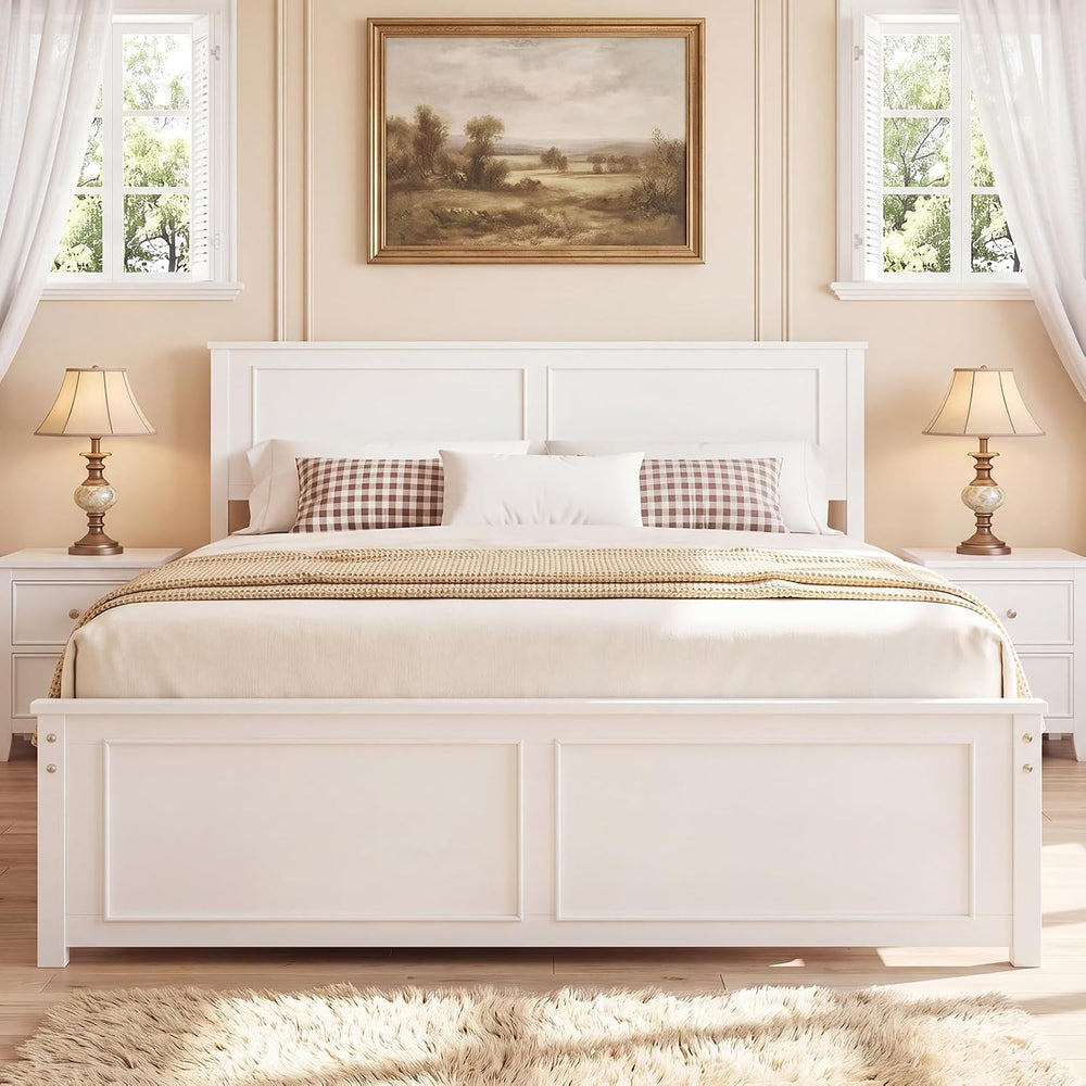 GIANTEX Queen Size Bed Frame with Headboard, White