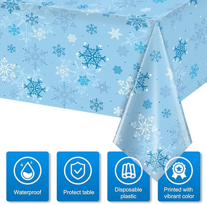 6 Pieces Christmas Snowflake Party Tablecloth Decorations, Plastic Ice Blue and - Image 4