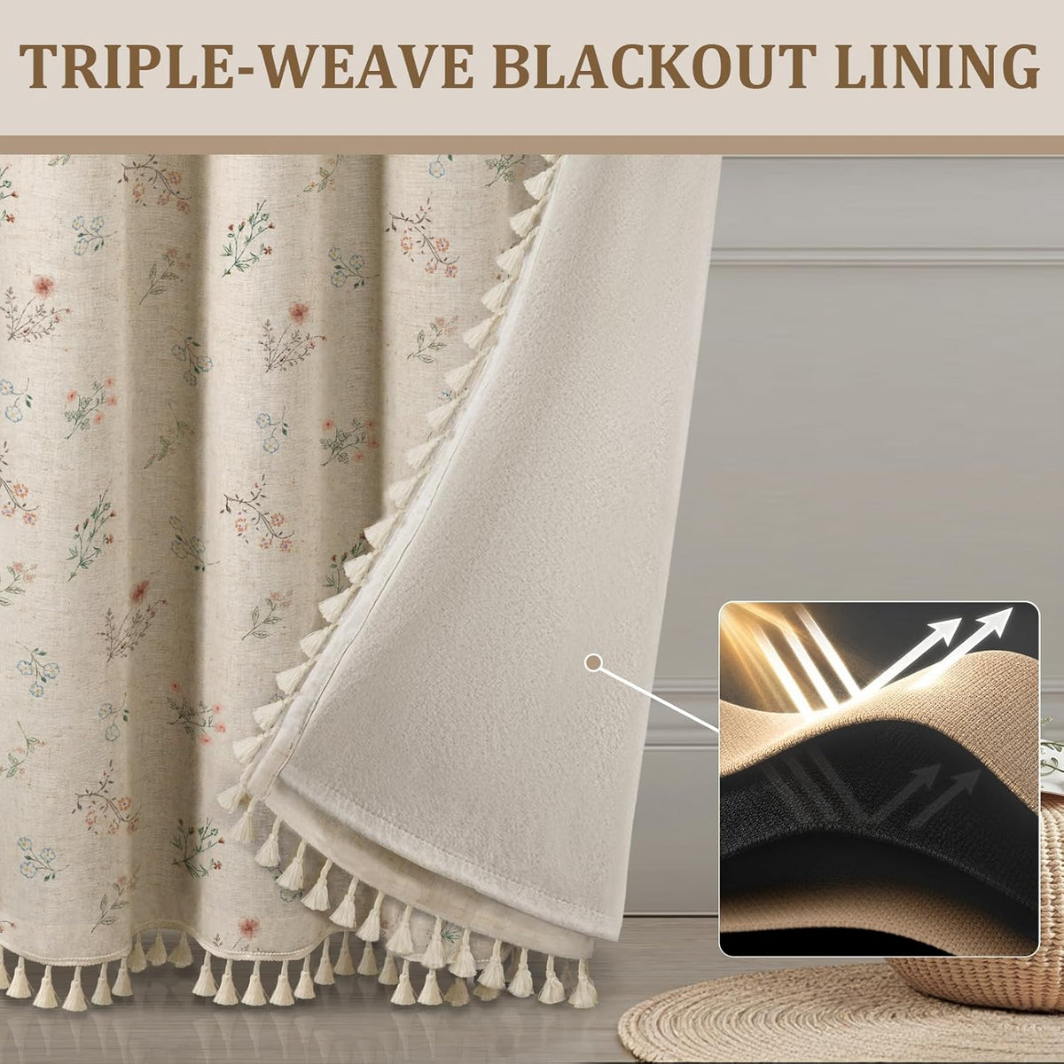 boho floral 100% blackout curtains 84 inch 2, side view