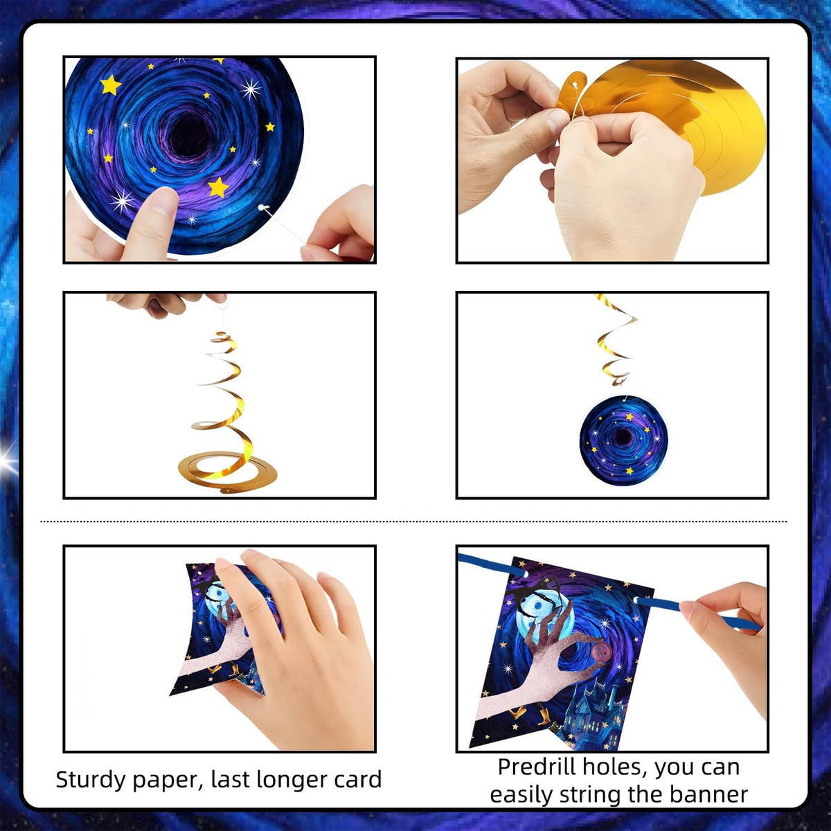40Pcs Horror Birthday Party Decorations Blue Purple Theme Birthday Party Supplies Including Banner Hanging Swirls Balloons Backdrop Cake Toppers and Cupcake Toppers for Halloween Parties Decorations