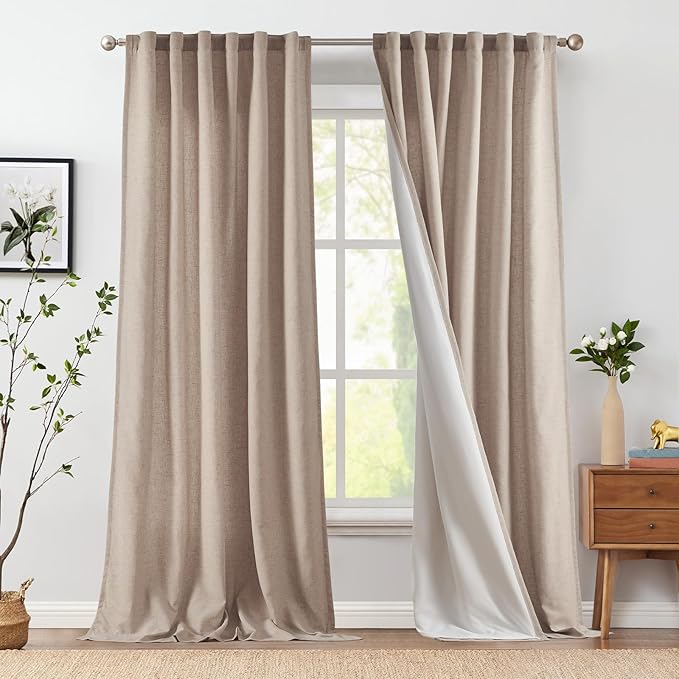 jinchan Taupe Lined Linen Blend Curtain - Image 2
