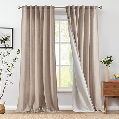 jinchan Taupe Lined Linen Blend Curtain - Image 2