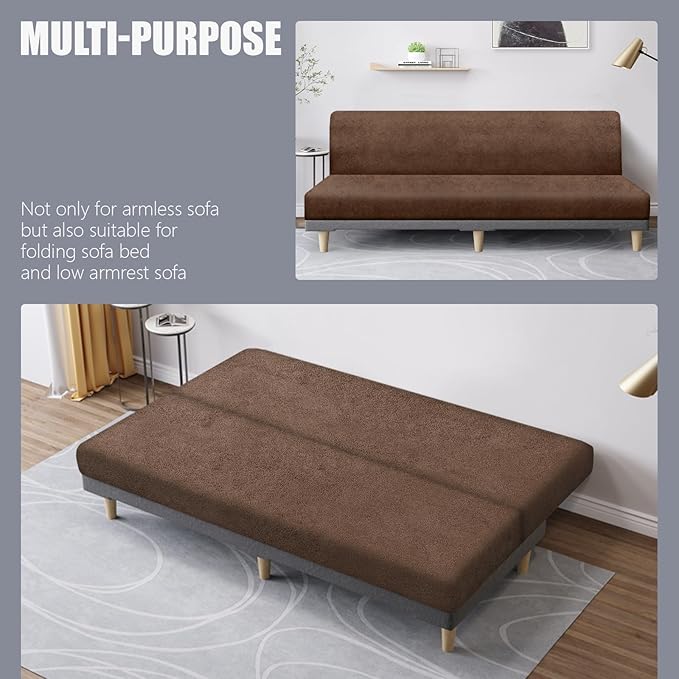molasofa Leather Like Stretch Futon Slipcover Armless Futon Bed Sofa Cover - Image 5