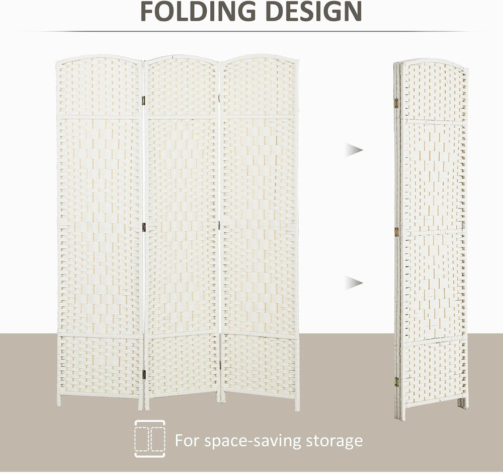 HOMCOM 3 Panel Room Divider 6 Ft Privacy Screen Hand-Woven White