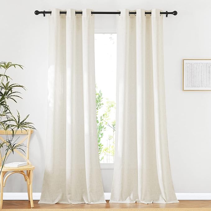 NICETOWN Linen Curtains for Bedroom 95 inch Long, Grommet Flax Linen Weave by NICETOWN