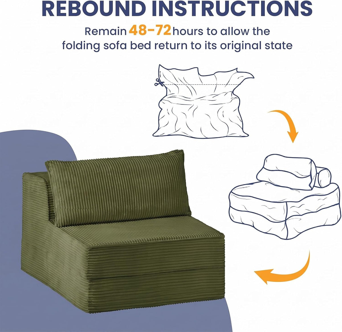 erament folding sofa bed, 8" convertible sleeper sofa, front angle view