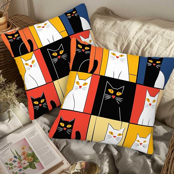 Abstract Cat Throw Pillow Cover 18x18 Set of 2 | Cushion Case - Image 3