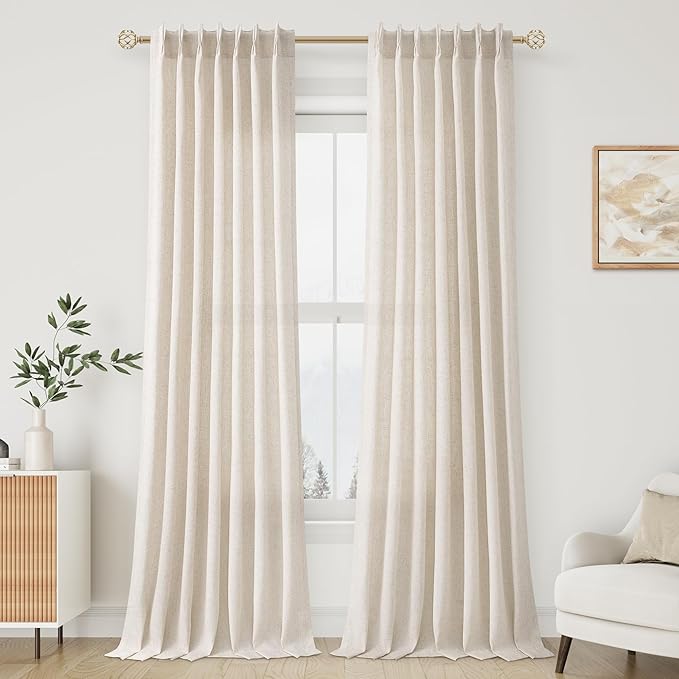 Natural Cream Pinch Pleated Linen Curtains 100 Inches Long - Image 6