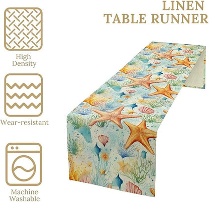 Starfish Conch Shell Table Runners, Season Coastal Marine Life Table Runners - Image 6