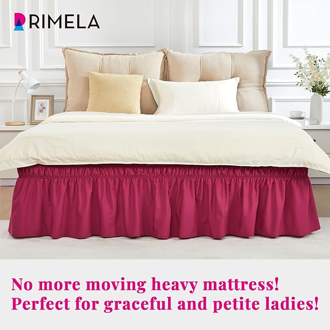 RIMELA Rose Purple Bed Skirt Queen Size 15 Inch Drop Elastic Wrap Around Dust - Image 2