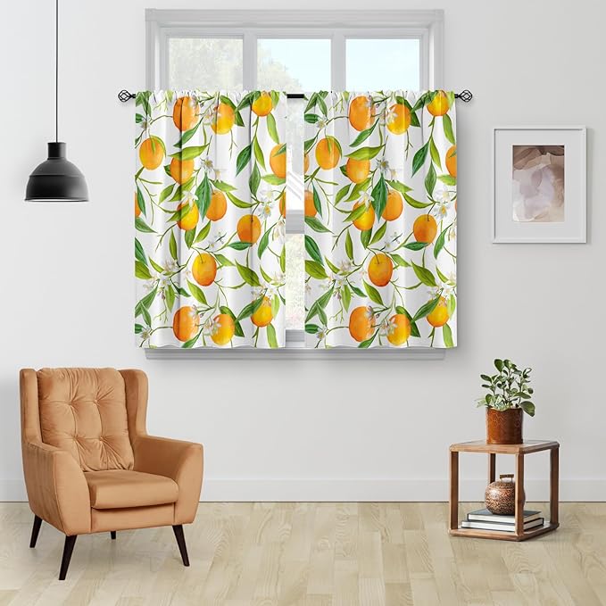 Aimego Orange Leaves Fruit Kitchen Curtains - Image 2