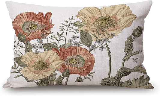 Solekla Vintage Flowers Pillow Cover Rustic Cotton Linen Decorative Rectangle by Solekla
