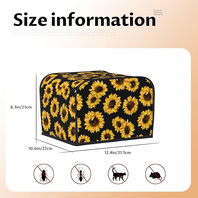 Sunflower Stylish Black 4 Slice Toaster Cover, Waterproof Toaster Dust Cover - Image 6
