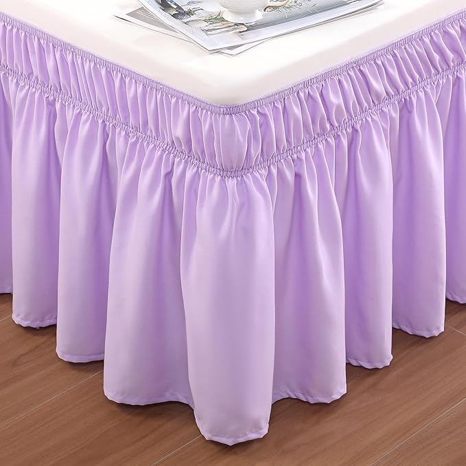 RIMELA Bed Skirting Queen Size Lilac Purple Bed Skirt 18 Inch Drop, Wrap Around - Image 9