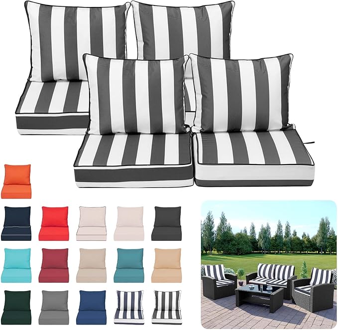 Deep Seat Outdoor Cushions Set of 4, UV&Fade Resistant Deep Seat Patio Cushions by Vulacko