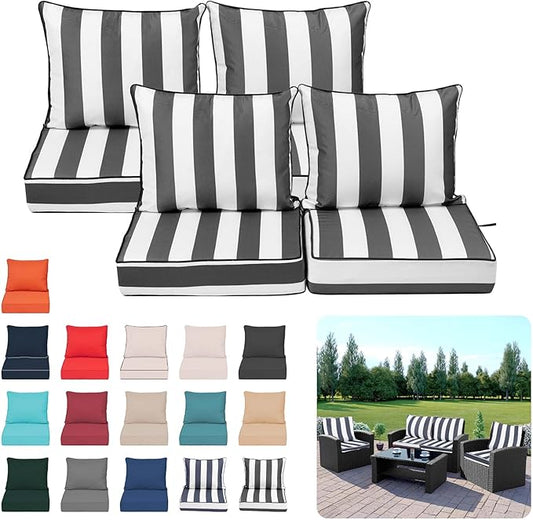 Deep Seat Outdoor Cushions Set of 4, UV&Fade Resistant Deep Seat Patio Cushions by Vulacko