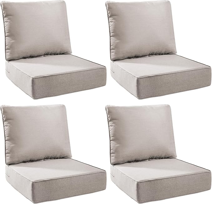 6" Thick Outdoor Cushions 24x24x6, 4-Set Deep Seat Patio Cushions by Pugire